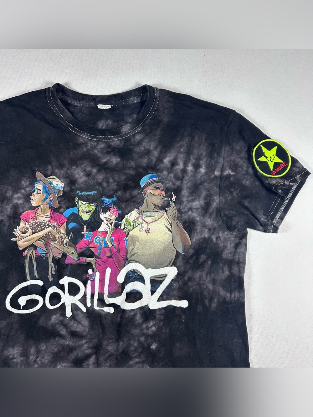 Vintage Gorillaz Tie-Dye Shirt Mens Large Cartoon Band Skull Patch Embroidery